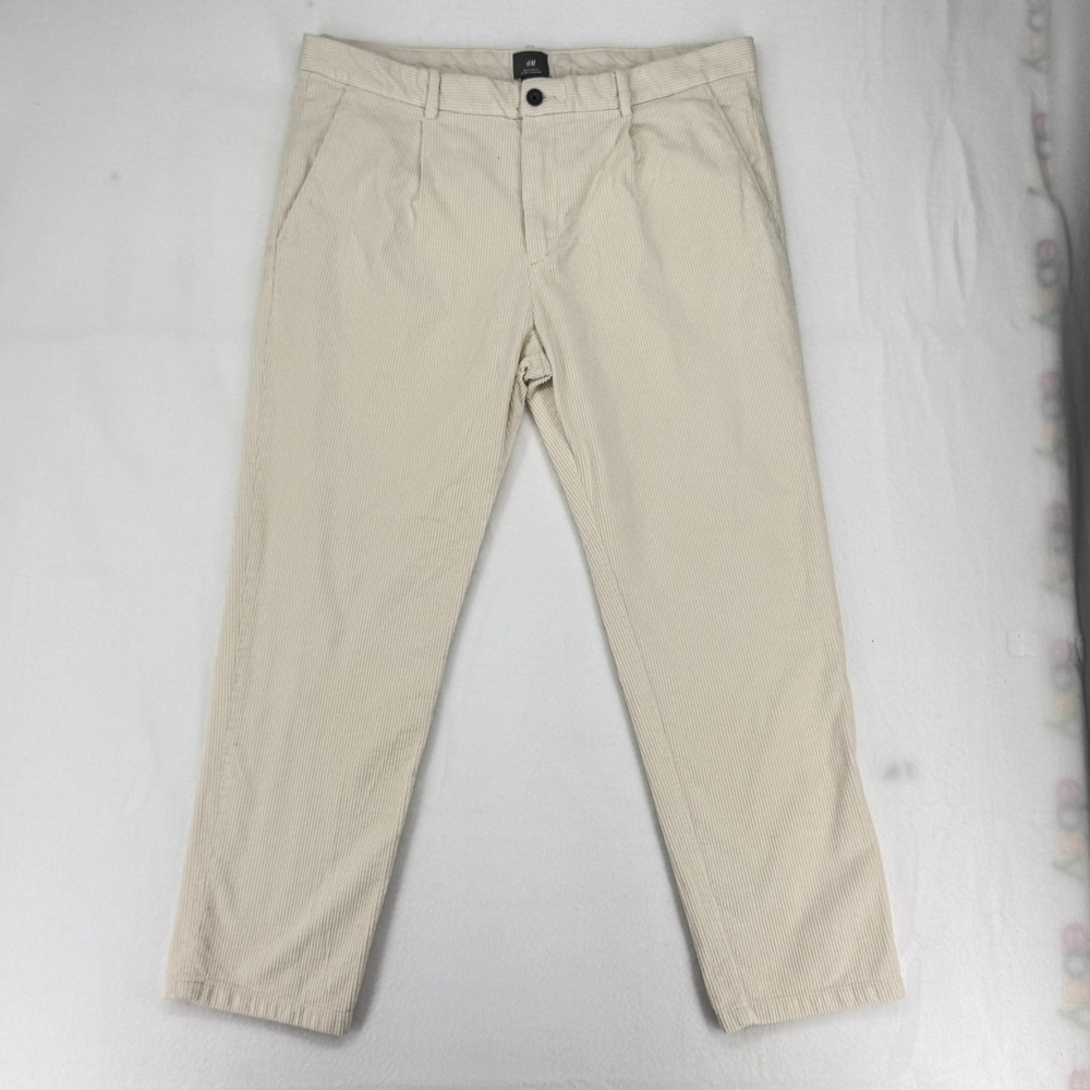 H&M Pants Mens 38x30 Beige Corduroy Regular Fit Stretch‎ Chino Casual Flat Front
